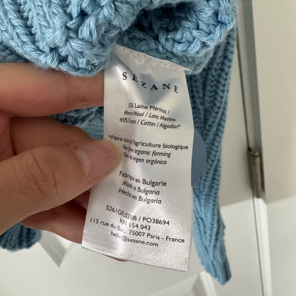 Sezane Paolo Chunky Light Blue Rib Knit Button Cardigan - Picture 8 of 8